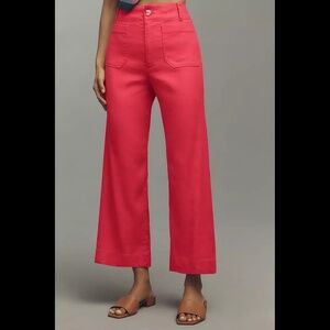 Anthropologie The Colette Linen Blend Crop Wide-Leg Pants by Maeve